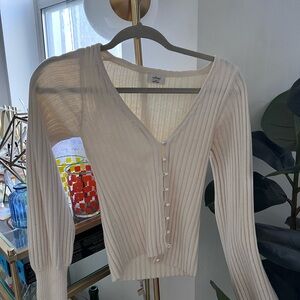 Cream Ribbed Button-Up Sweater